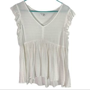 Japna Women's S 100% Viscose White Boho Cap Sleeve V-neck Peasant Top Lagenlook